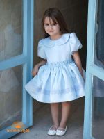 پیراهن پرنسسی ساتن آمریکایی بیبی یقه رنگ آبی آسمانی