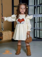 پیراهن کژوال دخترانه بچه گانه مخمل ترک مدل روباه رنگ سفید