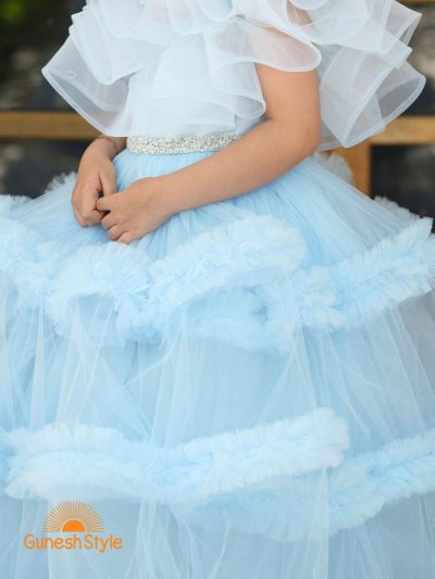 پیراهن پرنسسی توری بلند سیندرلا رنگ آبی