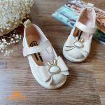 کفش تخت دخترانه چرم مدل پاپیون خرگوشی رنگ کرم