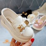 کفش تخت دخترانه چرم مدل تدی سفید