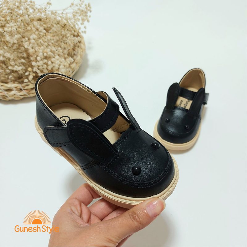 کفش تخت دخترانه چرم مدل خرگوش سیاه