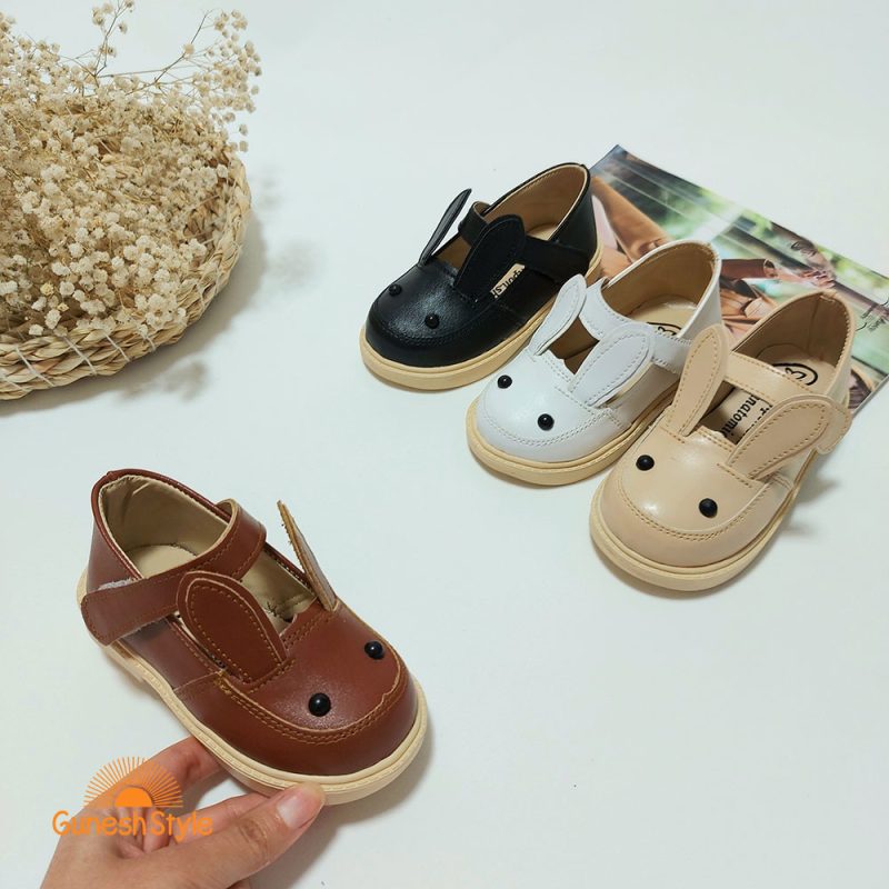 کفش تخت دخترانه چرم مدل خرگوش