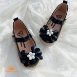 کفش بابت دخترانه چرم مدل پاپیون مرواریدی مشکی