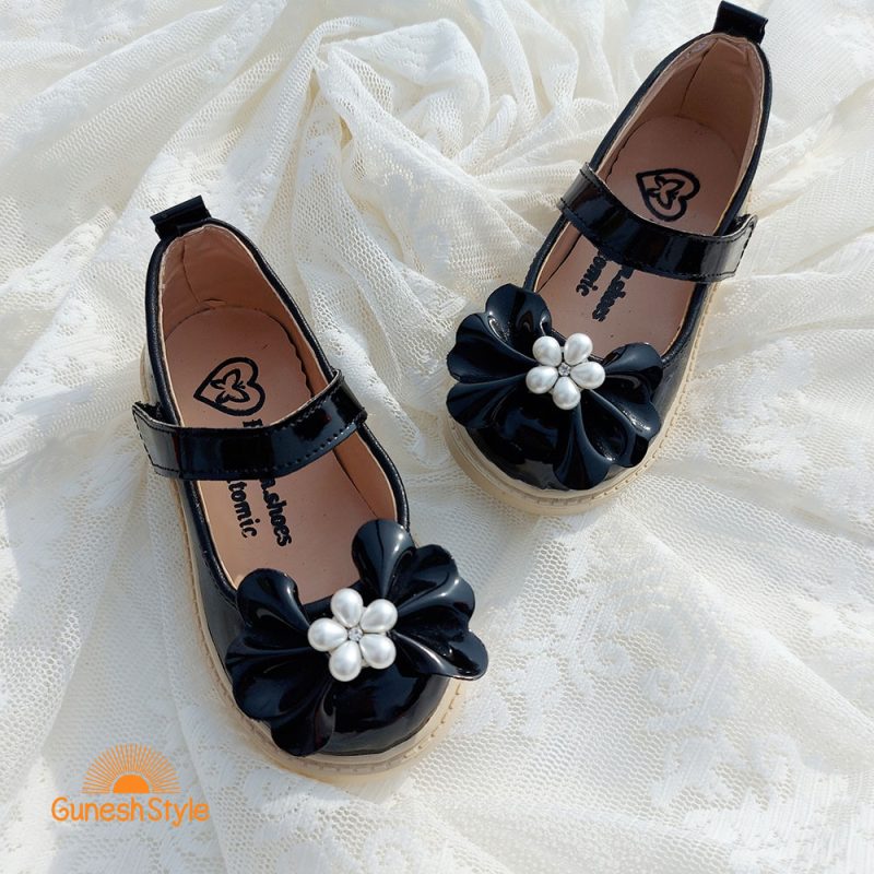 کفش بابت دخترانه چرم مدل پاپیون مرواریدی مشکی