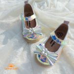 کفش بابت دخترانه چرم مدل پاپیون مرواریدی نقره ای