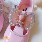 کفش بابت دخترانه چرم مدل خرگوش بالدار رنگ صورتی