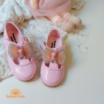 کفش بابت دخترانه چرم مدل خرگوش بالدار رنگ صورتی