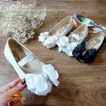 کفش مجلسی تخت دخترانه مدل پارلا ترکیب چرم و پارچه