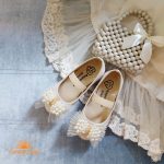 کفش بابت کرمی دخترانه چرم مدل مروارید