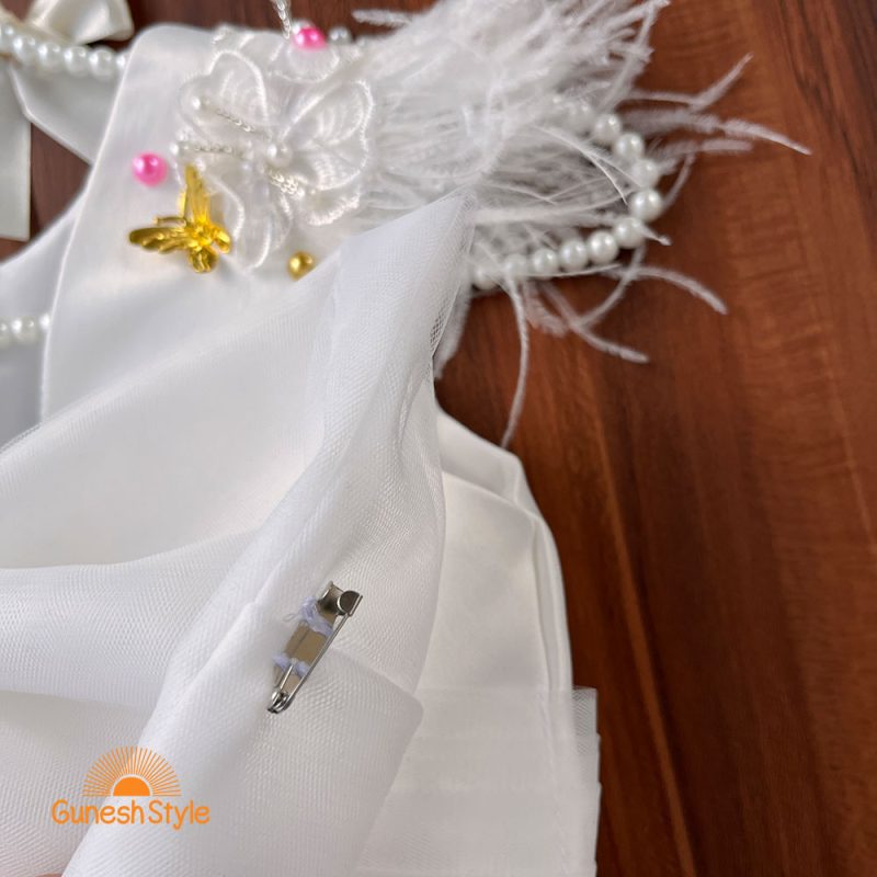 پیراهن پرنسسی ساتن و توری سفید پشت پاپیون‌ الا