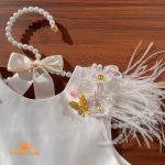 پیراهن پرنسسی ساتن و توری سفید پشت پاپیون‌ الا