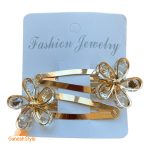 گیره مو تق تقی طلایی گل نگین دار