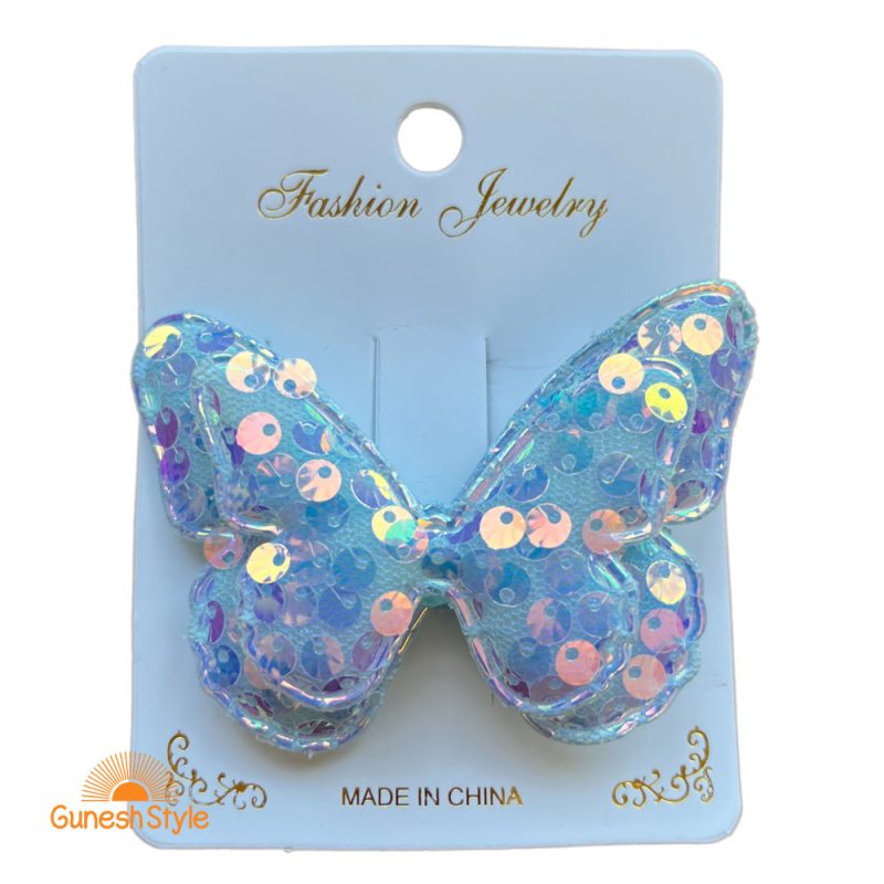 گیره مو انبری بچگانه پولکی مدل پروانه آبی