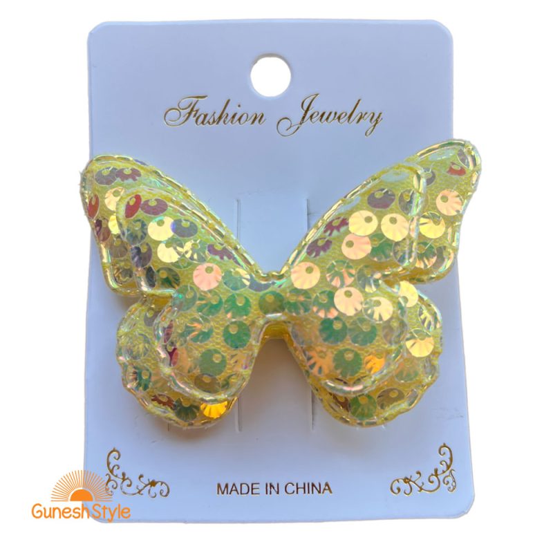 گیره مو انبری بچگانه پولکی مدل پروانه زرد