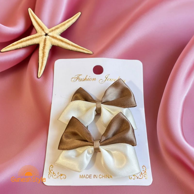 گیره مو انبری بچگانه ساتن مدل پاپیون دو رنگ بسته دو عددی