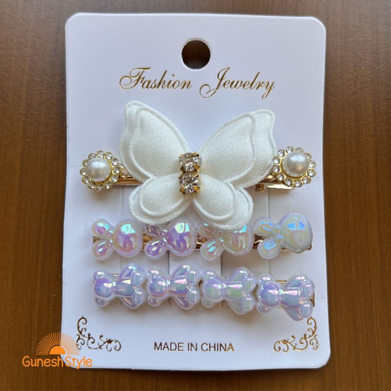 گیره مو انبری بچگانه سه تایی مدل پروانه خرس خرگوش