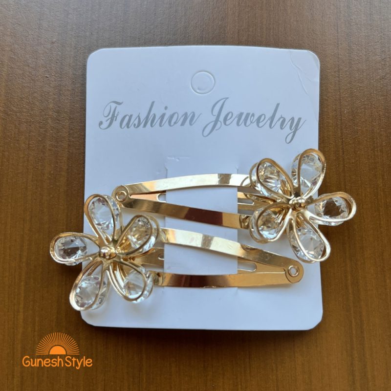 گیره مو تق تقی طلایی گل نگین دار - Image 2