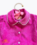 پیراهن کژوال دخترانه مخمل کبریتی صورتی تک جیب