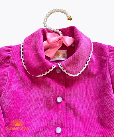 پیراهن کژوال دخترانه مخمل کبریتی صورتی تک جیب