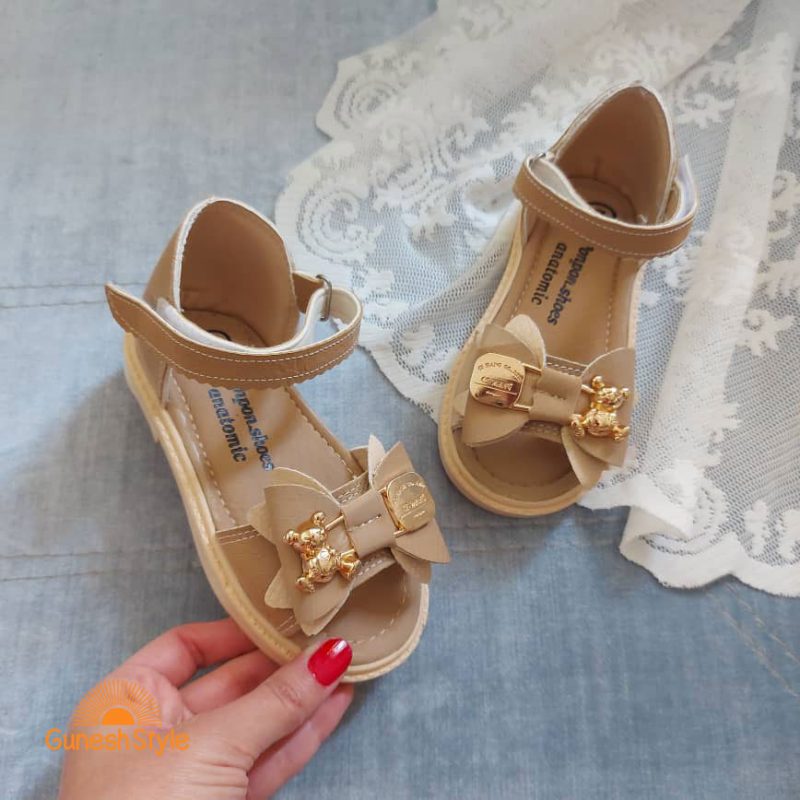 صندل دخترانه مدل تدی رنگ نسکافه