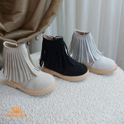 بوت دخترانه ریش ریش دار مدل دلارا در سه رنگ سفید کرم و مشکی