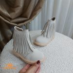 بوت دخترانه ریش ریش دار مدل دلارا رنگ کرم