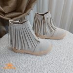 بوت دخترانه ریش ریش دار مدل دلارا رنگ کرم