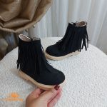 بوت دخترانه ریش ریش دار مدل دلارا رنگ سیاه