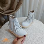 بوت دخترانه ریش ریش دار مدل دلارا رنگ سفید