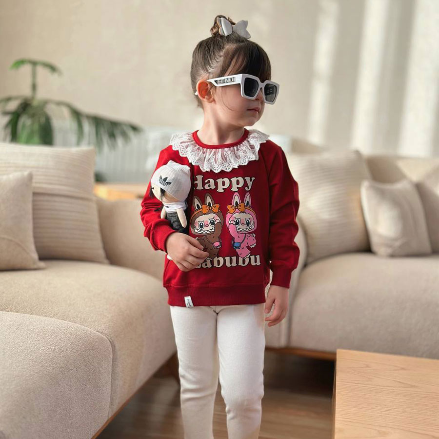 labobo-2025-1 بلوز دورس بچگانه طرح لبوبو (Labubu) رنگ قرمز