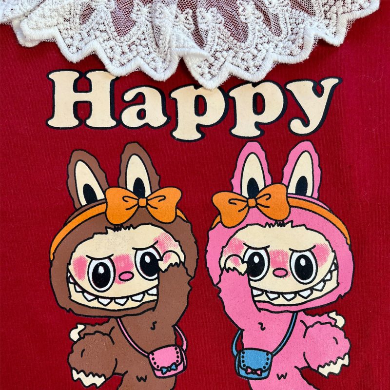 بلوز دورس بچگانه طرح لبوبو (Labubu) رنگ قرمز